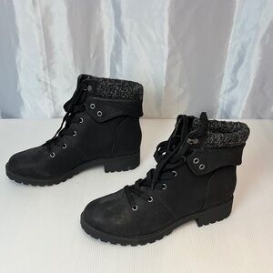 Black Ankle Boots with Knit Cuff v2273